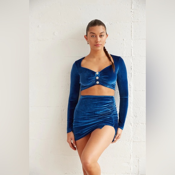 Blue Blush Velvet Royal Sweetheart Pinup Skirt Set - Picture 3 of 7